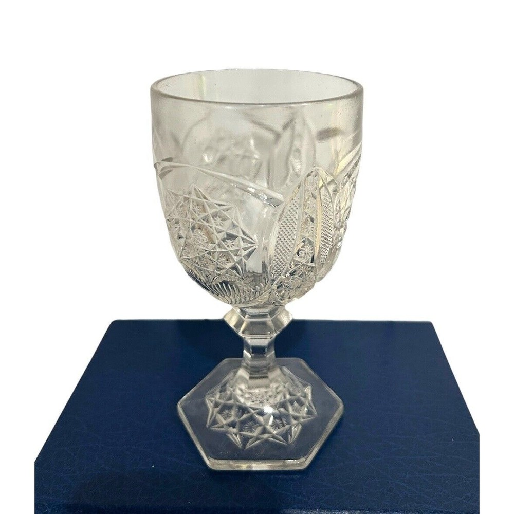 EAPG Indiana Glass "TOGO" aka Bismarc Star, Twin Feathers Water Glass 1906 UV